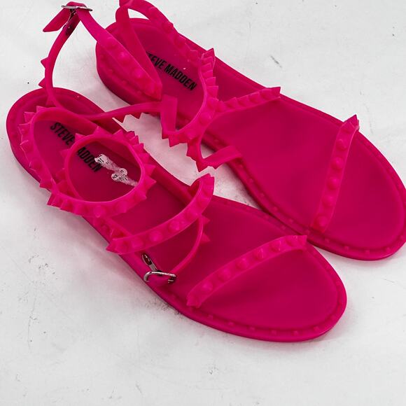 Steve Madden Transport Gladiator Sandals 7 Pink NWOT Stud Pink Jelly Flat Glam - Picture 7 of 7